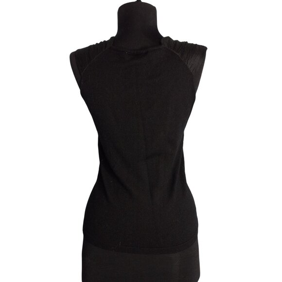 WHBM S Tank Top Shell Black Sleeveless Sweater Knit Pleated Silk Shoulder Womens - Picture 2 of 8